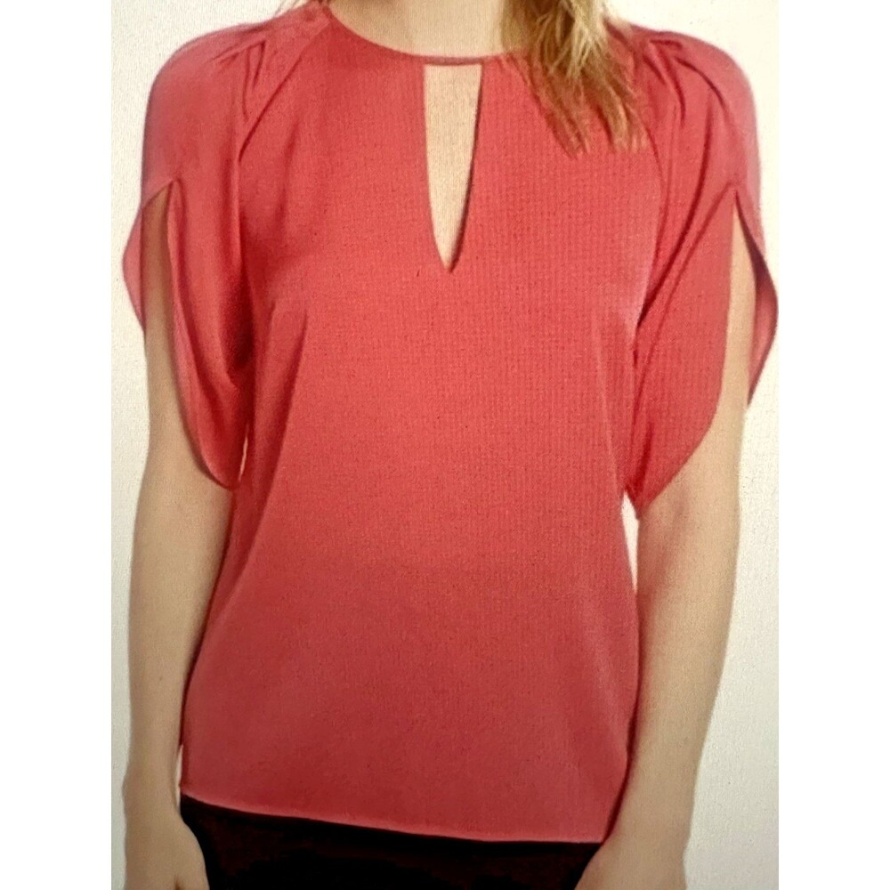 Lewit  Women Sz XS Coral Chic Chiffon Draped Puff Sleeve Feminine Versatile Top